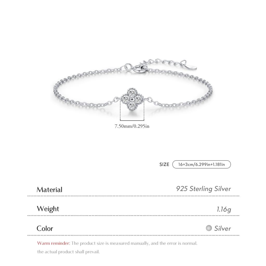 925 Sterling Silver Trendy Delicate Lucky Four Leaf Clover Link Chain Bracelet for Women Fine Jewelry Accessories