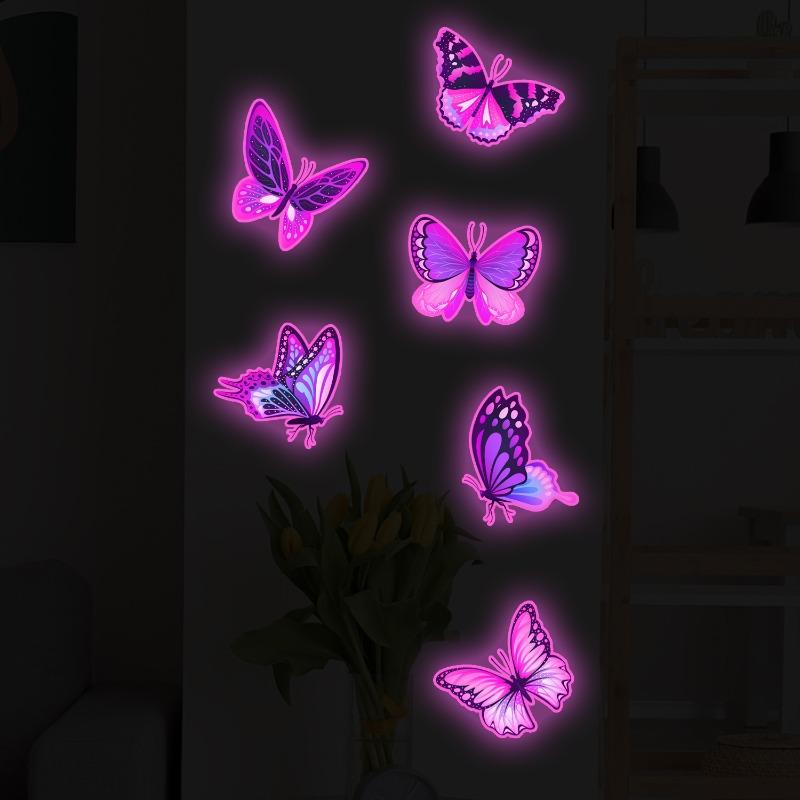 1pc Luminous Purple Flower Butterfly Family Children's Room Wall Decoration Home Sticker