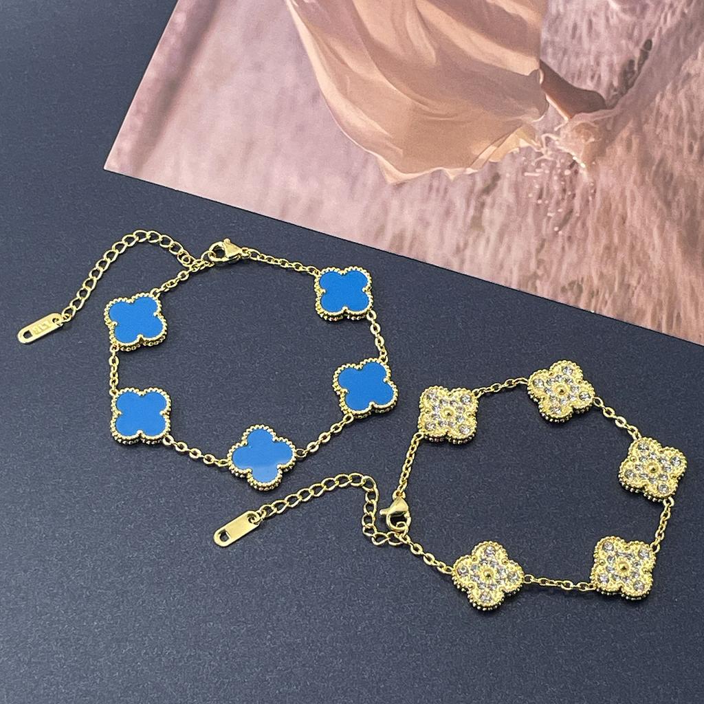 15MM One Side Full of Diamonds and The Other Side Inlaid with Shells Four-leaf Clover Bracelet Vacuum 18K Ladies Bracelet