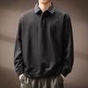 Men's Faux Two-Piece Wheat Texture Long Sleeve Polo Sweatshirt