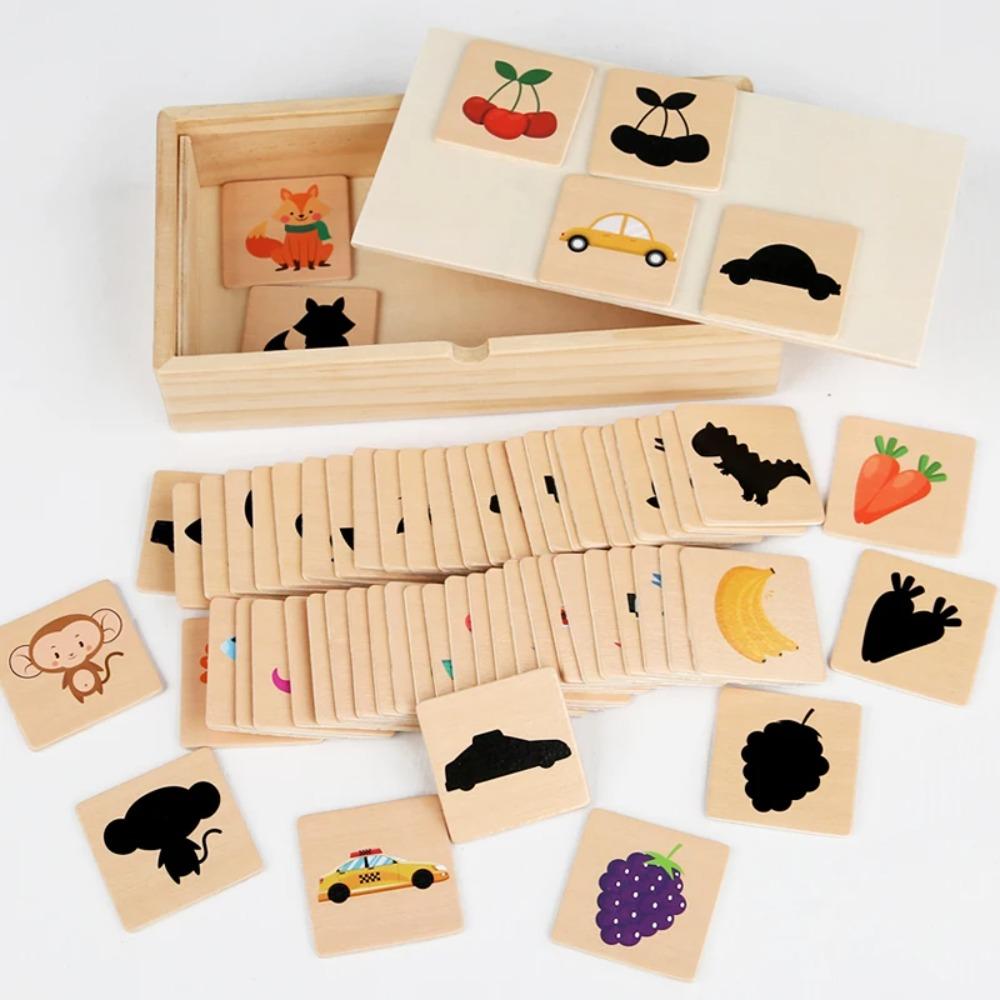 Wooden Montessori Find Shape Toy Animal Fruit Shadow Pairing Shape Puzzle Thinking Game Early Educational Toy Gift for Children