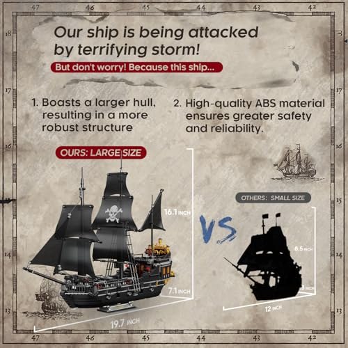 Non-Toxic 1424Pcs Black Pirate Ship Building Blocks Skeleton Ghost Boat Model Desktop Decoration Educational Diy Toy Holiday Gift For Kids
