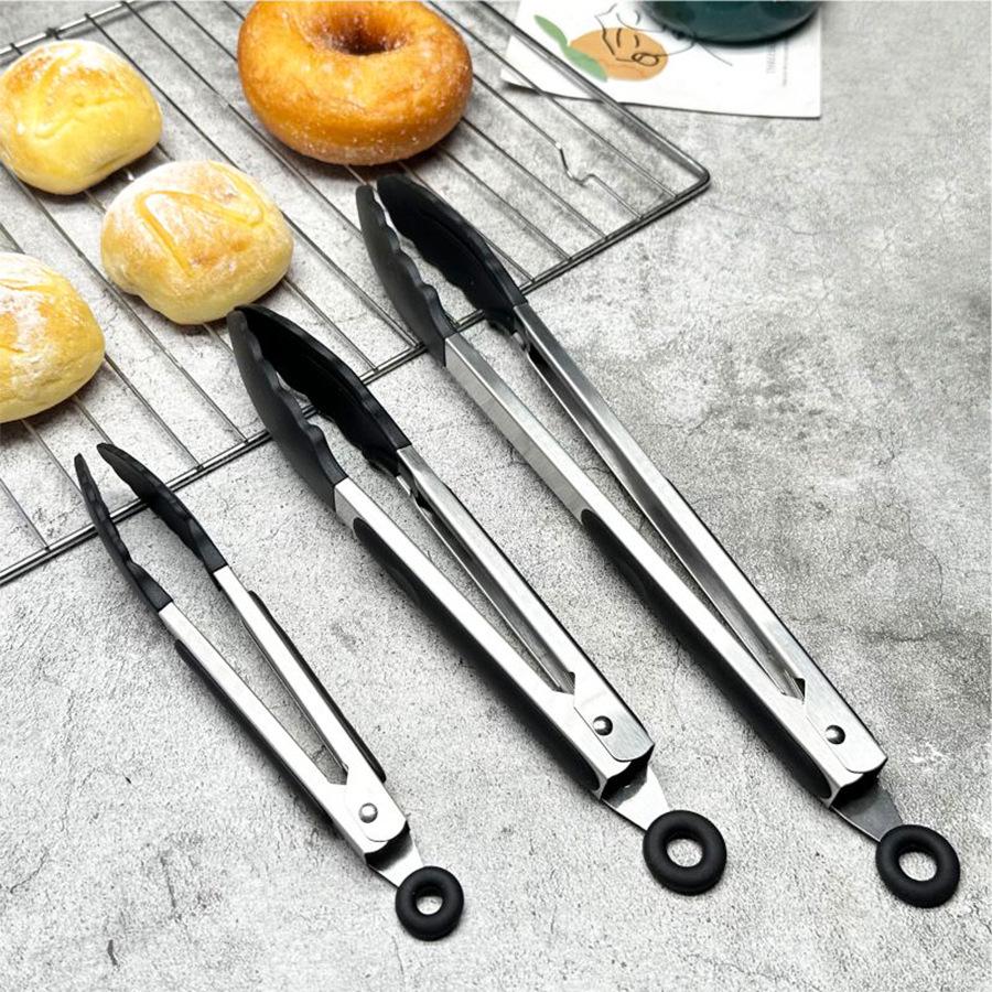 Backen Edelstahl Silikon Küchen Lebensmittelzange für Brot, Buffet, Steak und Barbecue