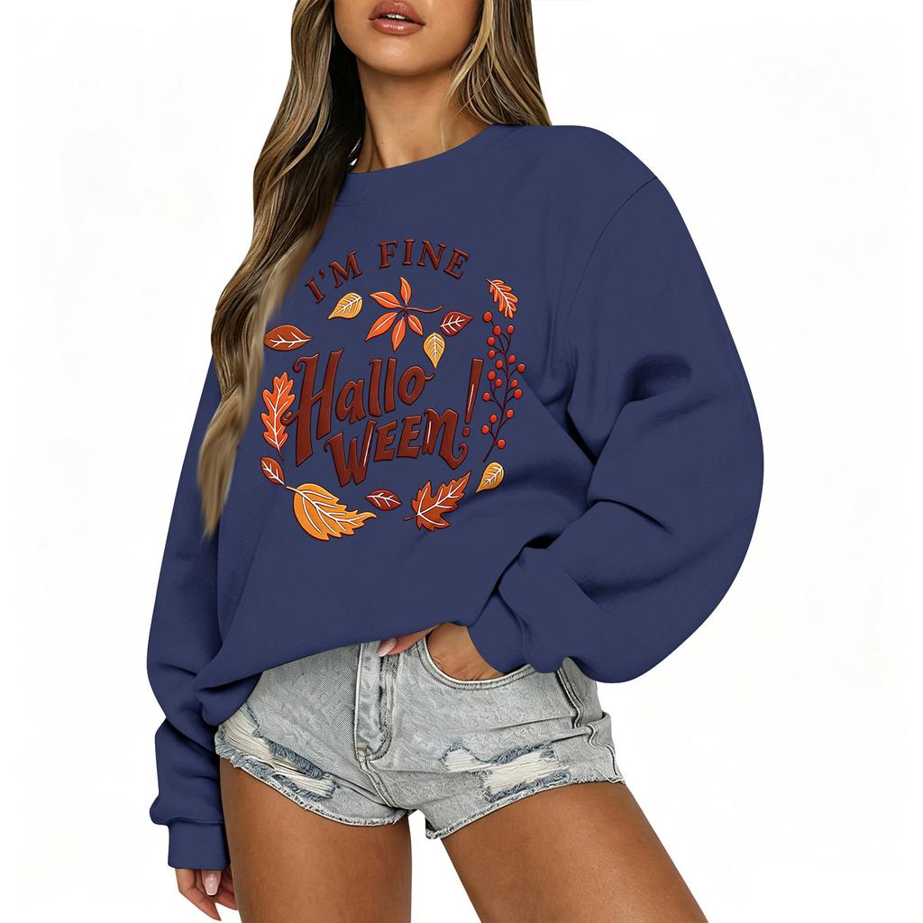 Women's Casual Long Sleeve Christmas Print Round Neck Top for Holiday Festive Wear