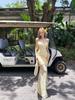 Urlaubsstil Träger rückenfreies Latzkleid Damen Sommer Blumenkleid Spice Girl Taille Fishtail Rock Hüftwickelkleid