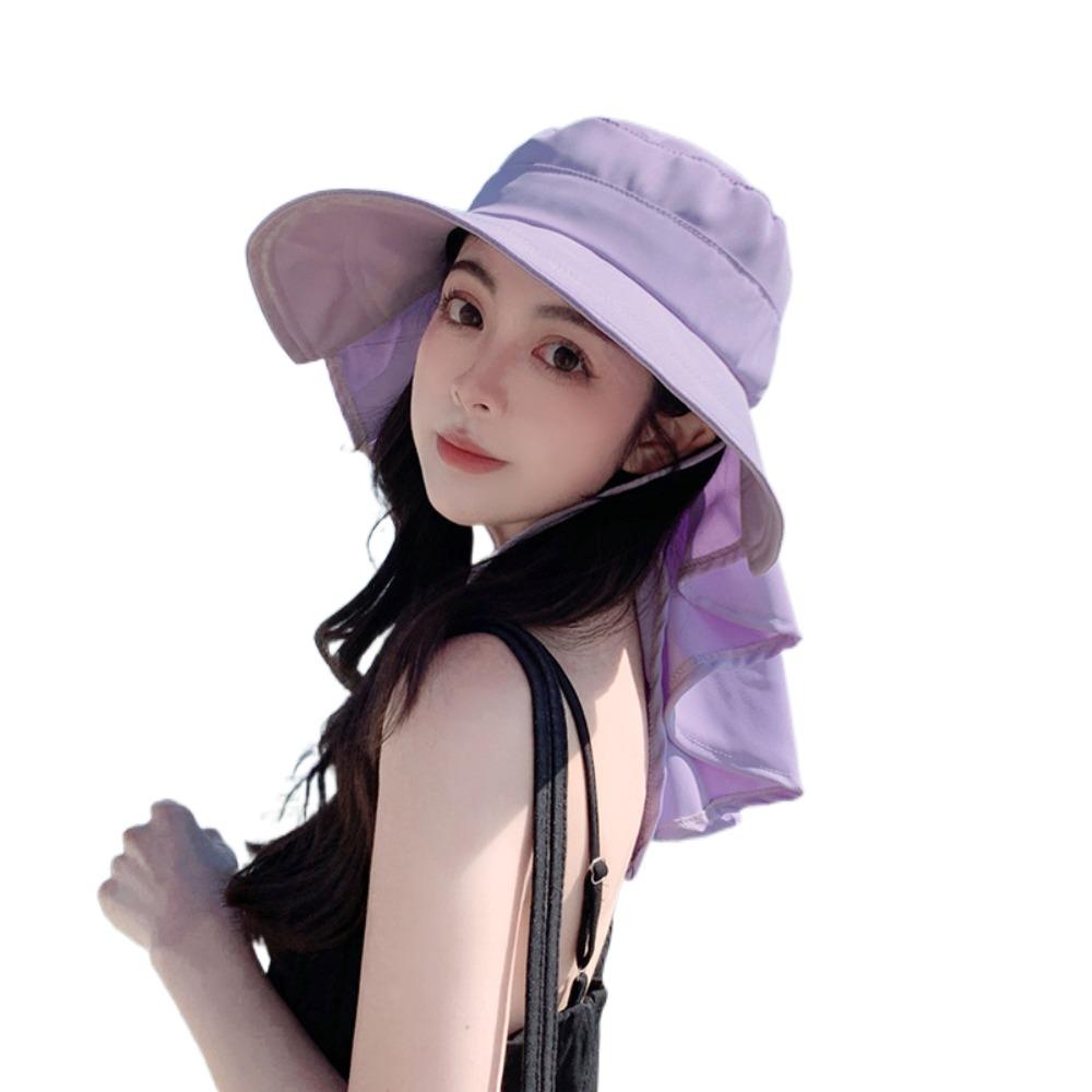 

Big Bowknot Bow Sun Hat with Shawl Aiti UV Fishman Hat UV Protection Sunshade Bucket Hat Cycling фиолетовый