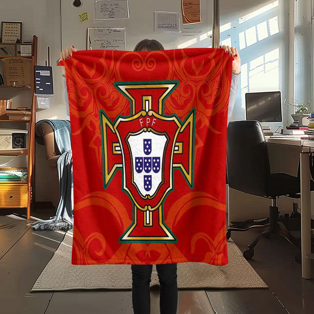 1PC Portugal National Football Team Patterned Flannel Blanket Suitable For All Seasons for Home Decor Warmth and Comfort Gifts Holiday Present