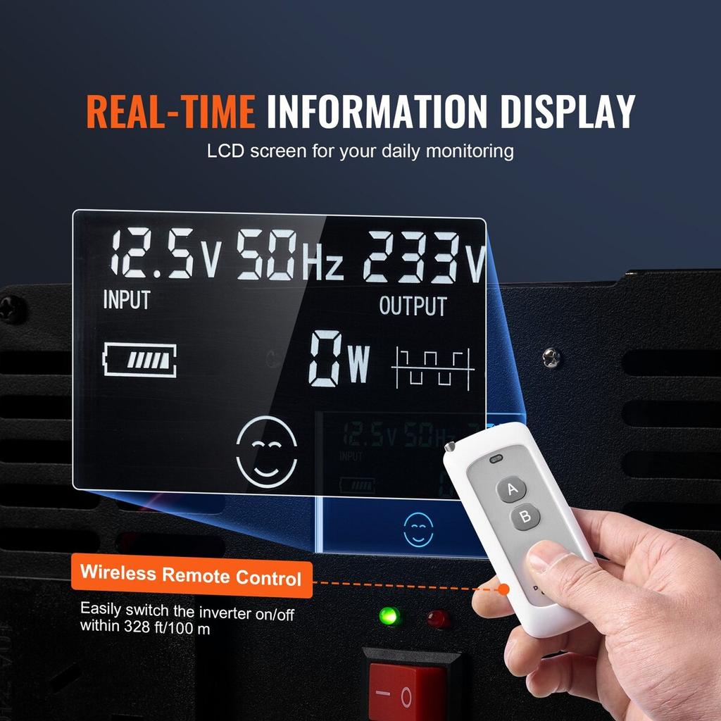 Modified Sine Wave Power Inverter 5000W DC12V To AC120V LCD Remote Control