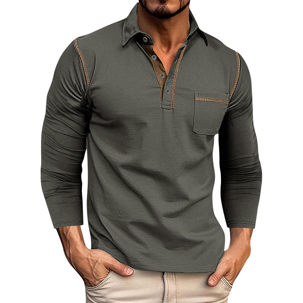 Autumn and winter cross-border men's long-sleeved t-shirt men's Henry shirt color matching t-shirt top