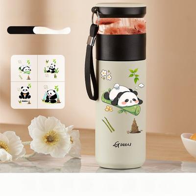 480ML Stainless Steel Thermo Bottle Home And Kitchen Water Bottle Drinkware Portable Panda Pattern Coffee Cup With Filter