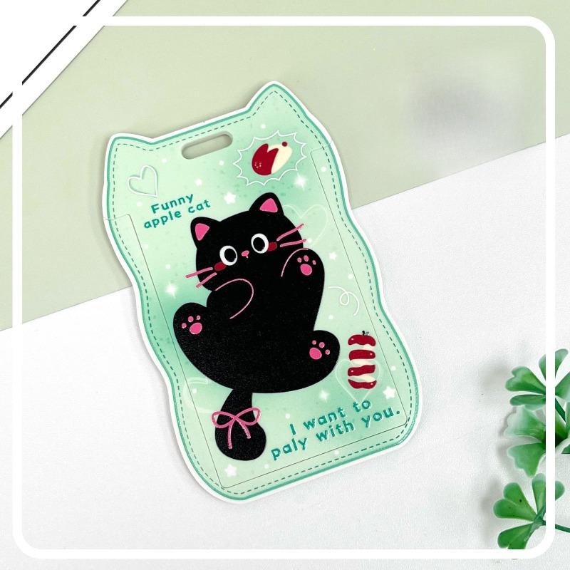 Creative Cat Ears Wave Card Holder Student Campus Card Tag Badge Bag Sliding Cover ABS ID Cover Protective Cover