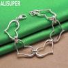925 Sterling Silver Openwork Heart Side Chain Exquisite Bracelet Gift Jewelry
