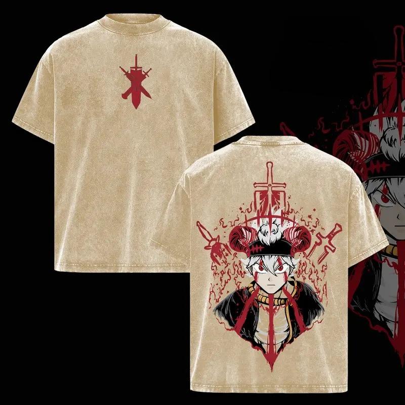 Аниме Черный Клевер Аста Графическая Футболка Мужская Женская С Коротким Рукавом Одежда Оверсайз Футболка Стиранный Хлопок Футболка Харадзюку Мужская Футболка XXL коричневый