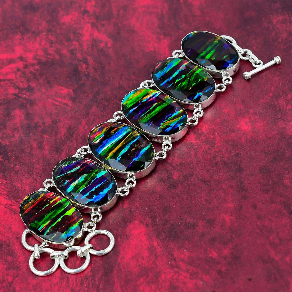 Ammolite Gemstone Jewelry, 925 Solid Sterling Silver Necklace & Bracelet Jewelry Set For Her, Amazing Handmade Gorgeous Set Jewelry