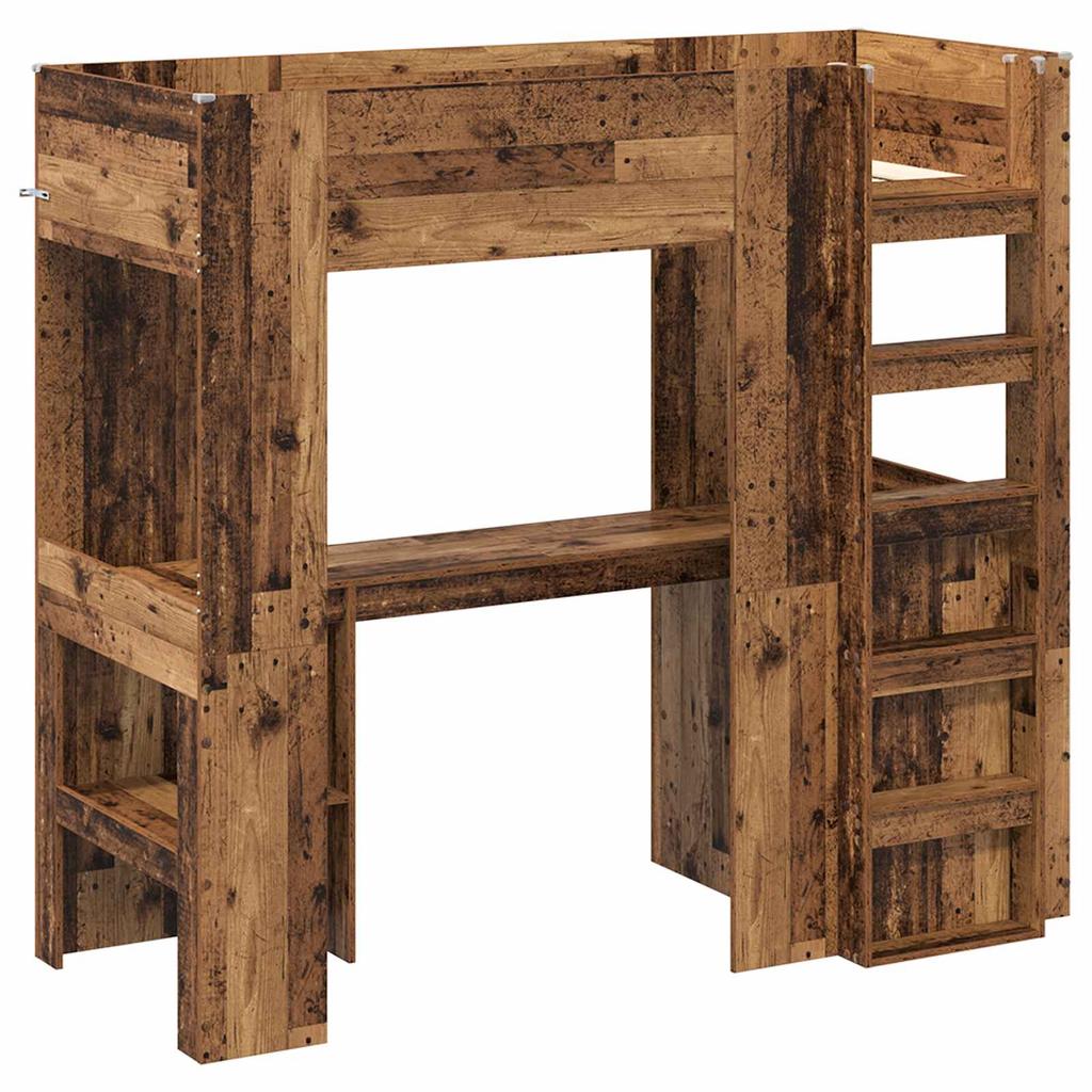 Loft Bed Frame with Desk Reclaimed Wood Look 75 x 190 cm