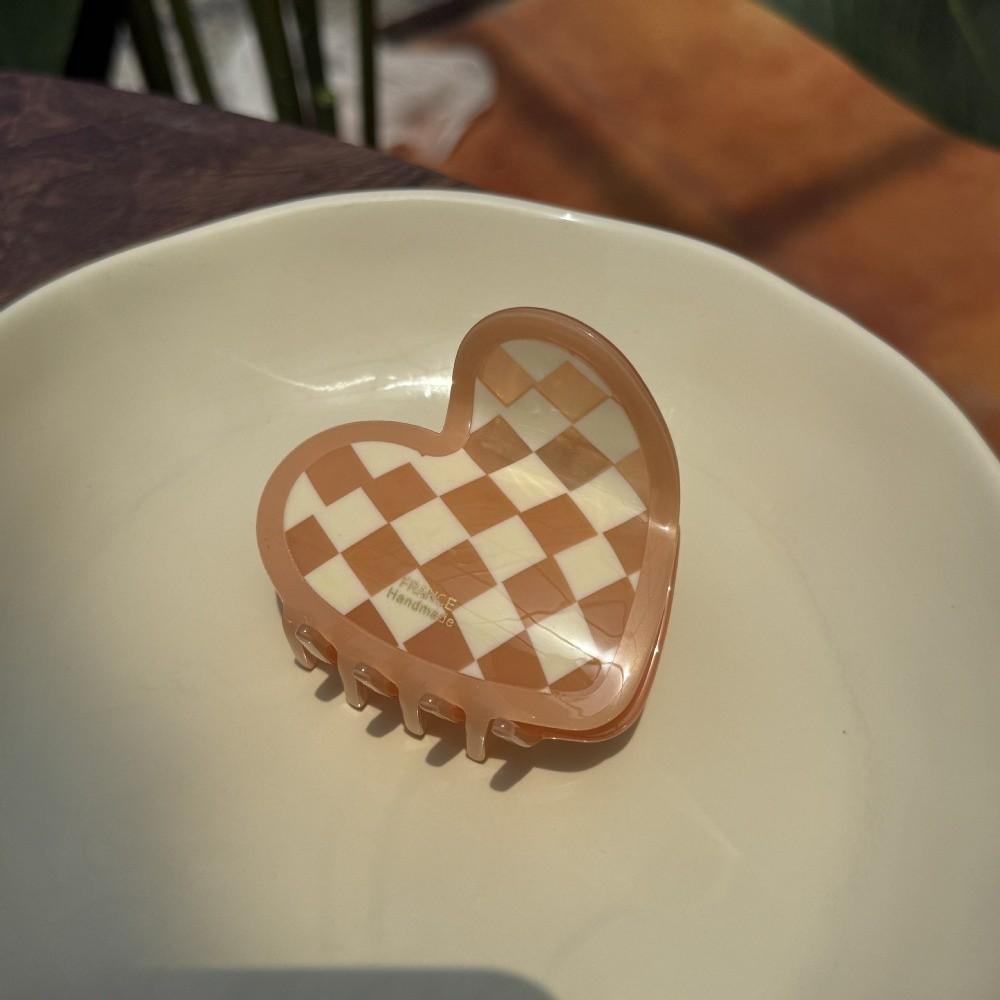 Korean Style Acetic Acid Hair Claw Elegant Plaid Hair Claw Hair Accessories Heart Shark Clip  Gifts