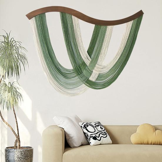 Handmade Bohemian Hanging Tapestry Gradient Green To White Cotton Woven Tassel Tapestry Living Room Bedroom Wall Art Decoration