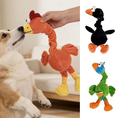 Plush Squeaky Dog Toy Long Neck Bird Dog Chew Toy Soft Stuffed Rooster Puppy Teething Toy for Dogs Interactive Play Tug-of-War