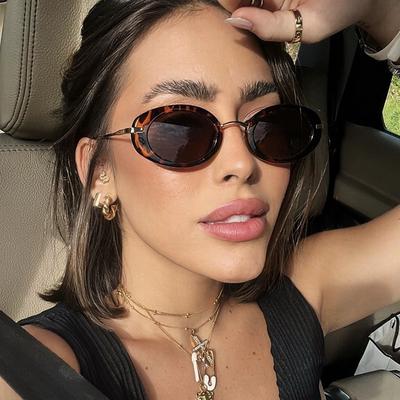 European and American Personalized, Fashionable, and High-end Street Photography Sunglasses UV400 Oval Metal Small Frame Glasses