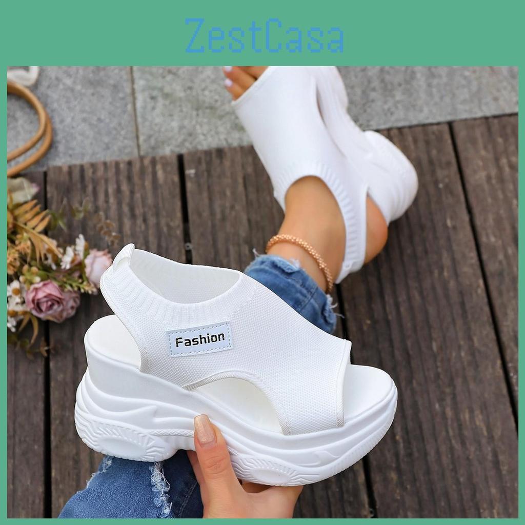 Summer Solid Color Womens Casual Wedge Sandals Comfortable Breathable Upper Platform Wedge With Opentoe Design Stylish Sportcasual Sandals