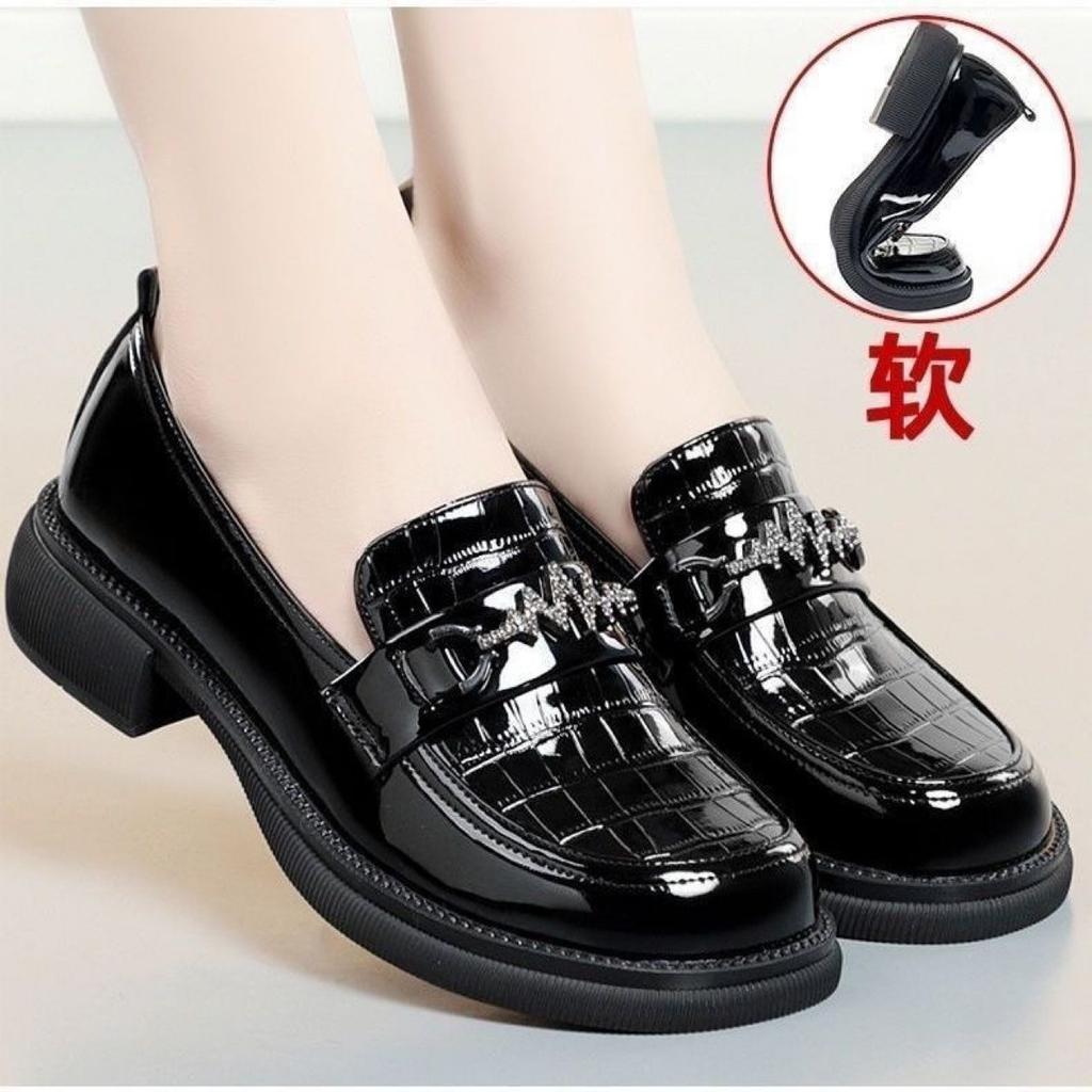 Soft Leather Single Shoe Women's 2024 New Soft Sole Comfortable Patent Leather English Style Loafers Work Small Leather Shoes