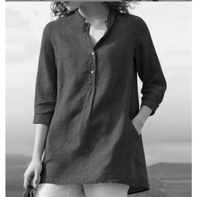 Spring and Autumn Women's Shirt Plus Size Solid Color Standing Collar Casual Pullover Top