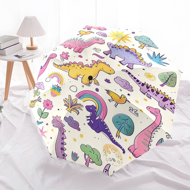Dinosaur, Rainbow Themed Automatic Opening and Closing Umbrella, Compact Travel Umbrella, Lightweight and Portable, Suitable for Beach Commu