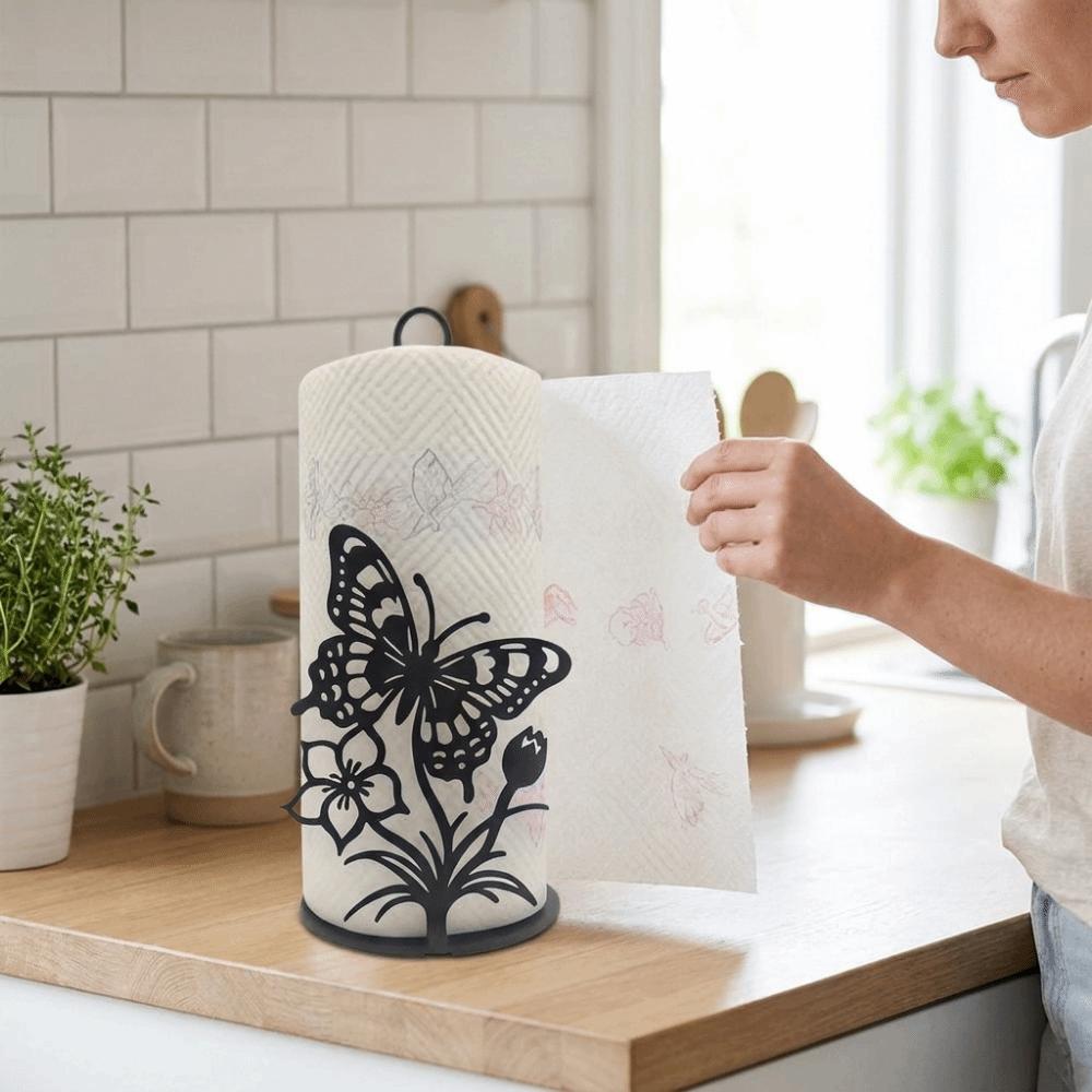 Wooden Base Butterfly Napkin Holder Free Standing Food Wrap Storage Rack Tissue Stand for Home