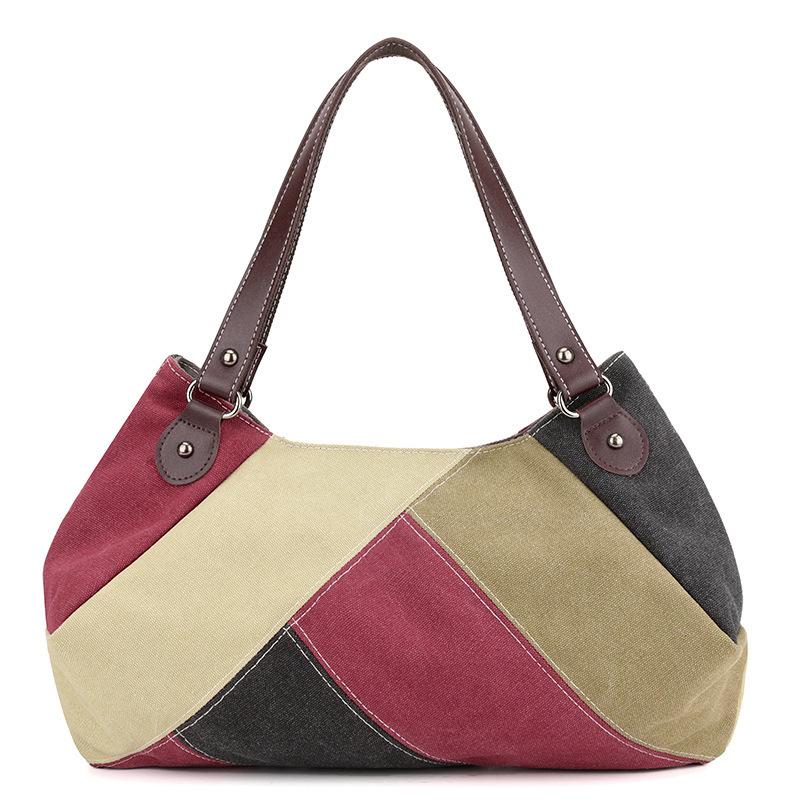 Single Shoulder Bag Women's Bag Trend All Simple Fashion Large Capacity Patchwork Color Canvas Bag
