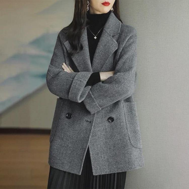 2024 Fashionable Herringbone Wool Coat Autumn Winter Versatile Slim Loose Timeless