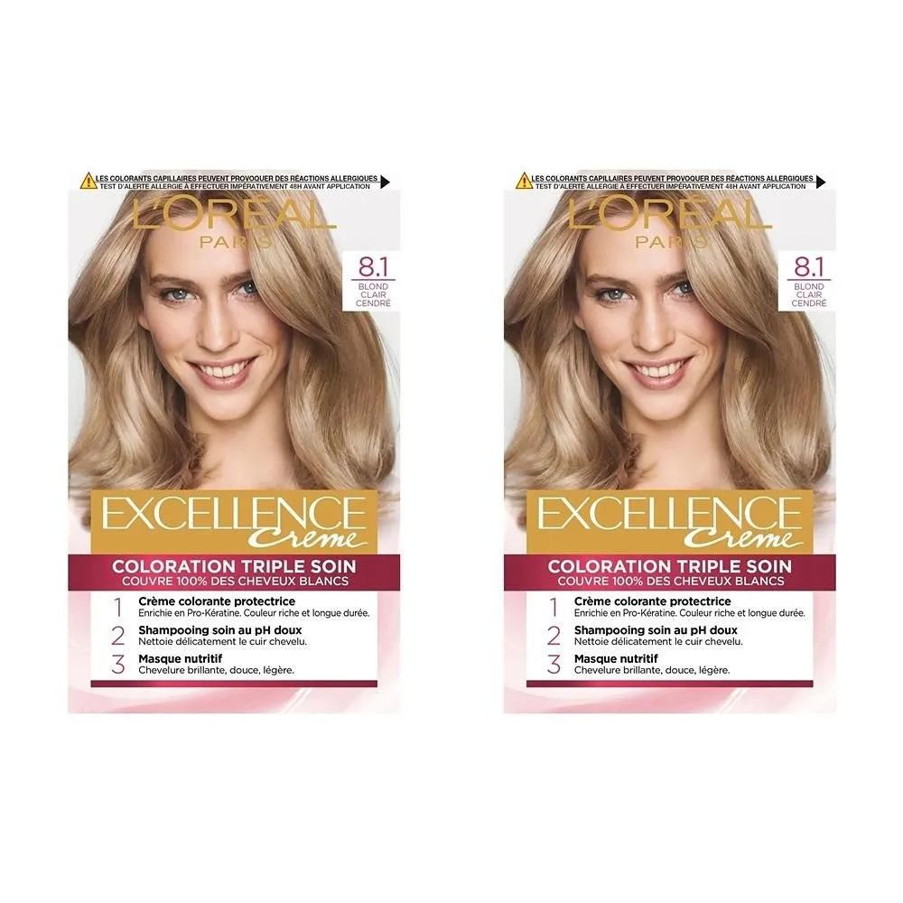 L Oréal Excellence Стойкая крем-краска для волос, 2 упаковки, цвет 8.1 Светлый пепельно-русый, Цвет 8.1 Светлый пепельно-русый EXCELLENCE