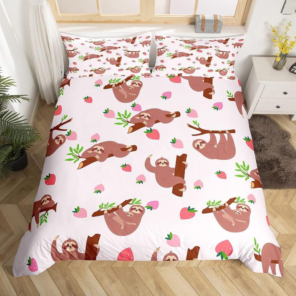 Cute Sloth Duvet Cover Cartoon Sloth Bedding Set Twin Queen For Boys Girls Teens Room Dorm Decor Kawaii Animal Comforter Cover