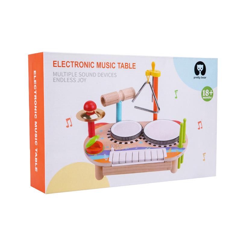 Children's Wooden Percussion Set: Multifunctional Rack, Drum, Xylophone & Castanets for Music Education