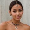Indiase Strass Kwast Ketting en Oorbellen Set, 3-delige Etnische Mode Sieraden