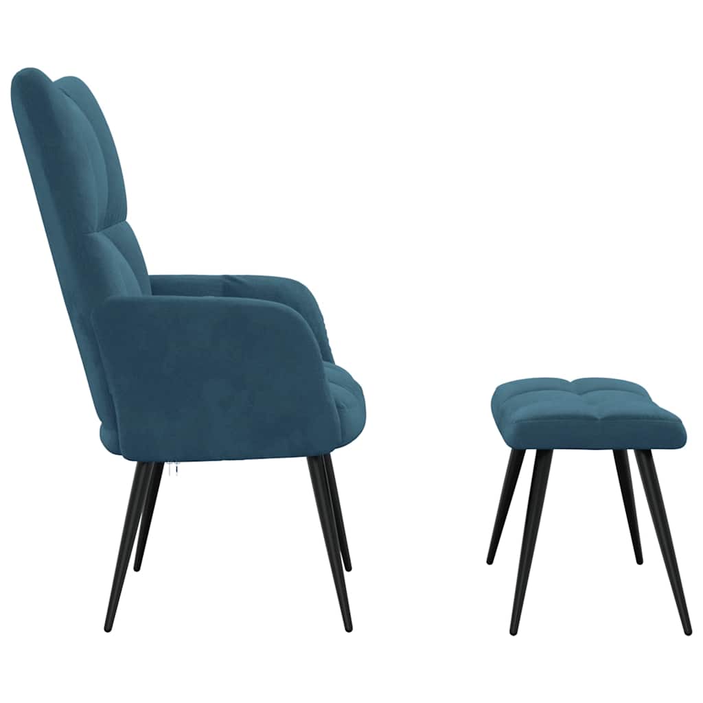 Vidaxl Armchair with Footrest, Blue, Upholstered In Velvet