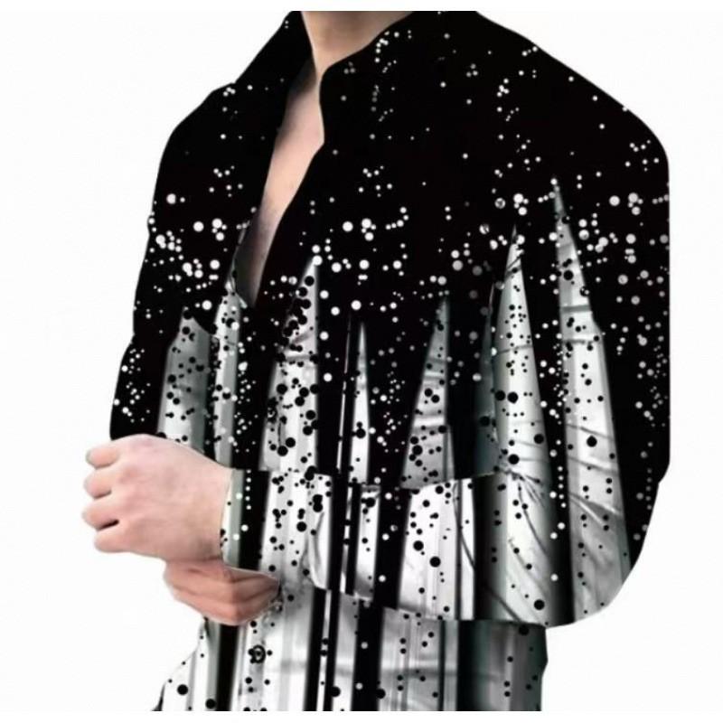2025 Geometric Three-dimensional 3D Printed Casual Lapel Long-sleeved Shirt Spring and Autumn Men's Trendy Versatile Shirt for Men