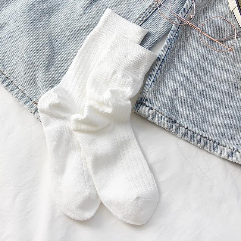 Japanese Korean Fashion High School Girls High Socks Solid Color White Khaki Beige Loose Socks Cotton Knitting Women Long Socks
