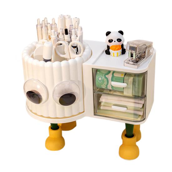 Cute Rotating Pen Holder with Drawer 2-in-1 Large Capacity Desktop Organizer for Kids Girls Multifunctional Storage And Sorting Box