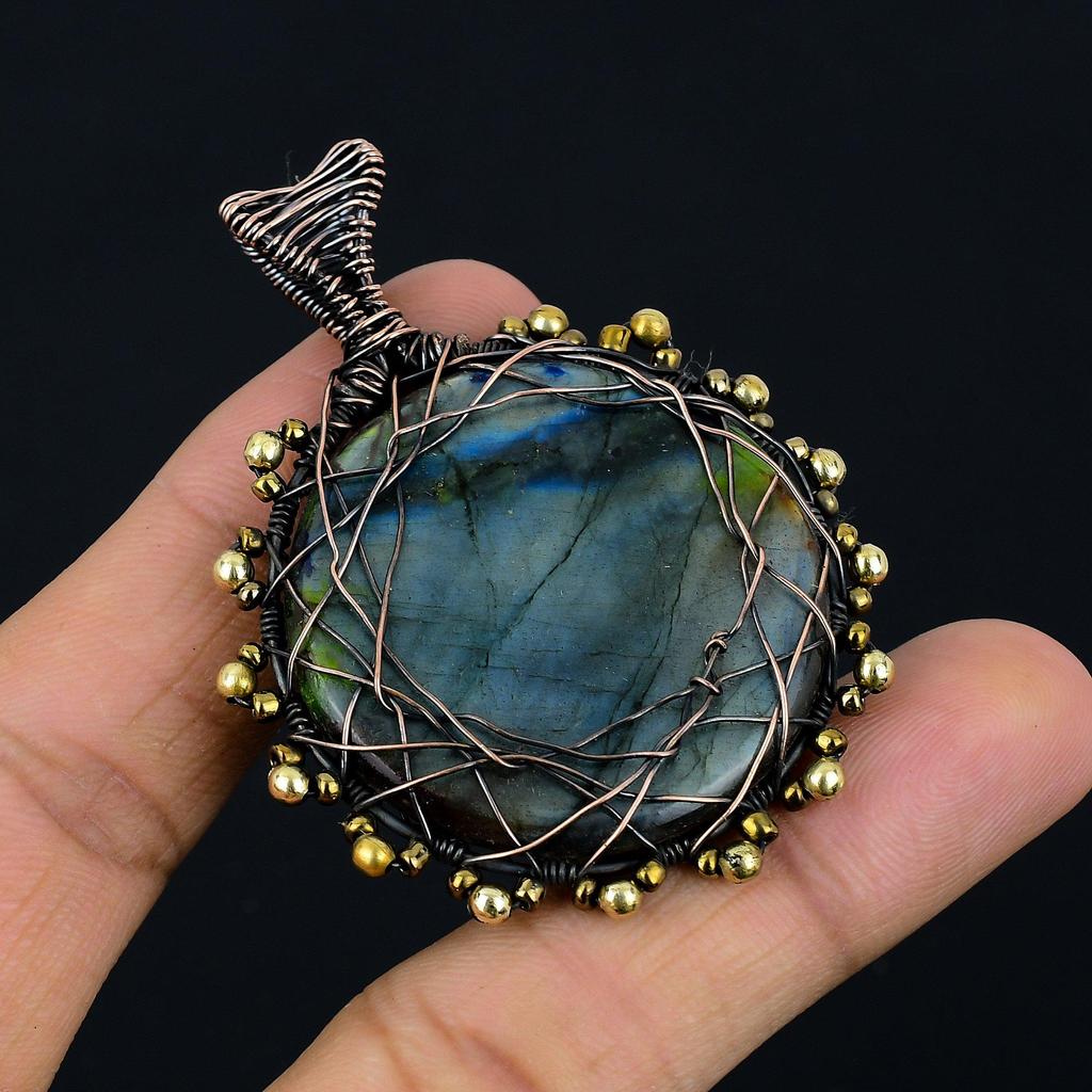 Color Labradorite Pendant Gemstone Handmade Jewelry, 999 Copper Wire Wrapped Pendant, Gift For Wife Jewelry