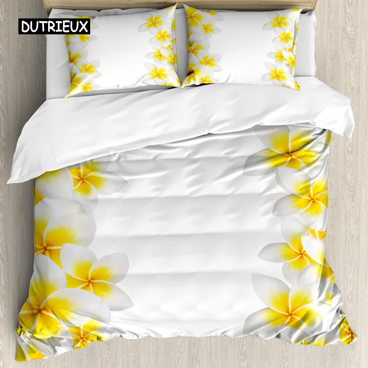 

Hawaiian Bed Cover Collection Exotic Floral Island Theme Tropical Hawaii Flowers Pattern Style Long-lasting Polyester Bed Ensemble Double Size Queen EU single(135x200cm)