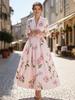 Artistic Retro V-Neck Waist-Cinching Long-Sleeve A-Line Women's Dress