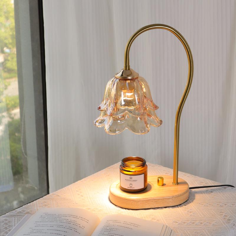 Lily of the Valley French Retro Aroma Lamp - Flameless Bedroom Fragrance, Bedside Wax Melter, Perfect Birthday Gift Natural Wood Base - Dimmer + Aroma + 2 Bulbs