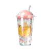 Stylish Cherry Blossom Starry Sky Glass Cup with Straw - Perfect Gift for Girls