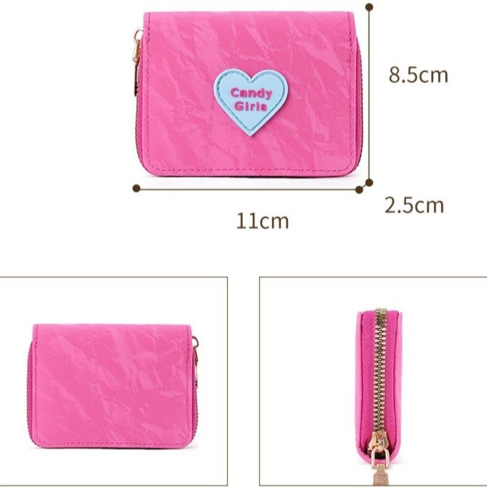New Heart-shaped Zipper Wallet Multiple Card Slots Candy-Color Student ID Bank Card Holder Short Money Bag