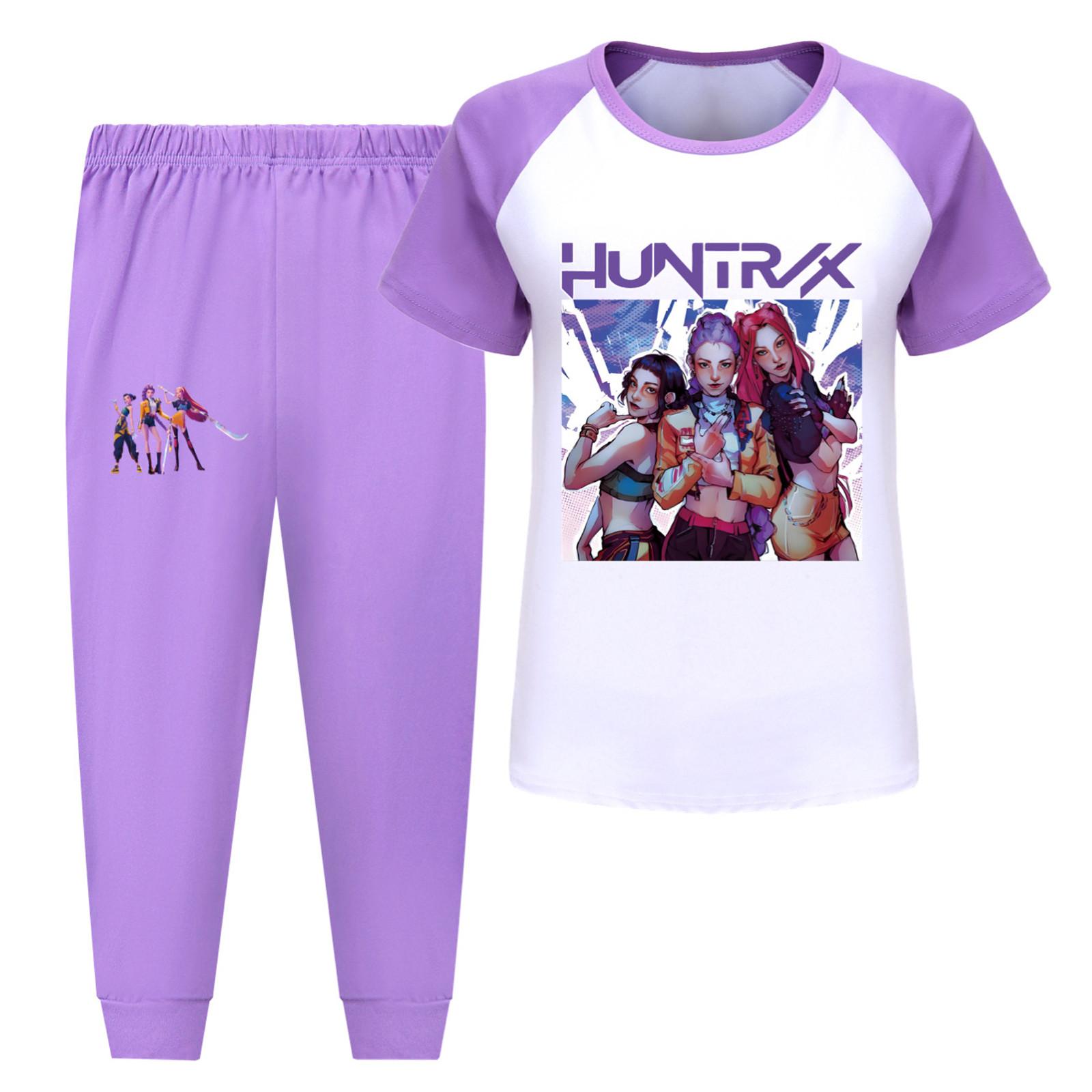 

Children s Summer Sports T-shirt And Pants Two-piece Sportswear Set Short-sleeved Printed Clothing Suit 160 фіолетовий