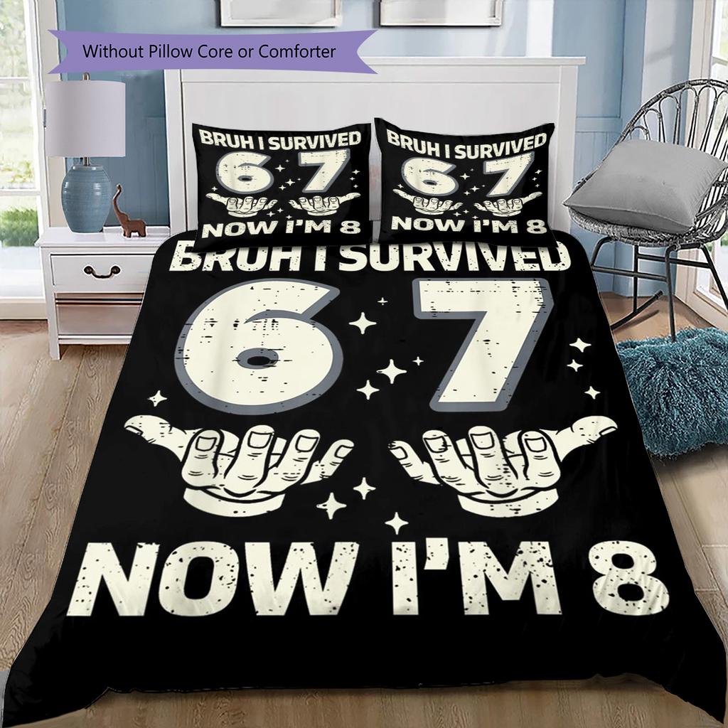 Six Seven Brick Number Bedding Set, 3PCS Bed Linen with Colorful Cartoon Print, for Boys Bedroom Decor