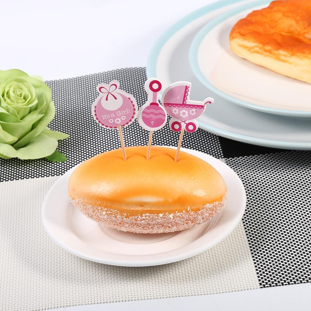 18Pcs Girl Type Kids Birthday Cute Cupcake Toppers Baby Shower Cake Decorations (Pink)