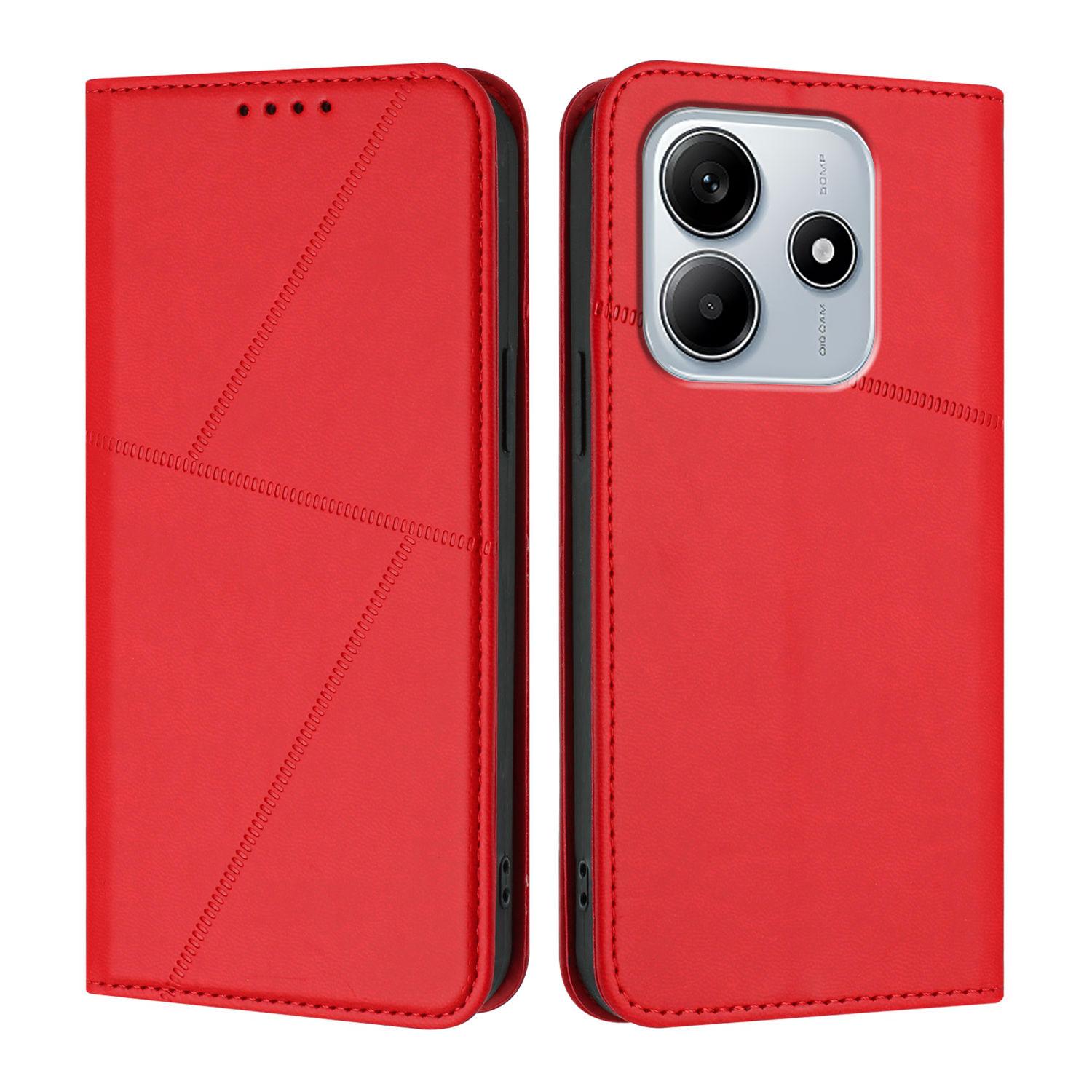 

For Xiaomi Redmi Note 14 5G (China)/Xiaomi Poco M7 Pro 5G/Xiaomi Redmi Note 14 5G Wallet Case Magnetic Closure Leather Flip Phone Cover with Stand Red