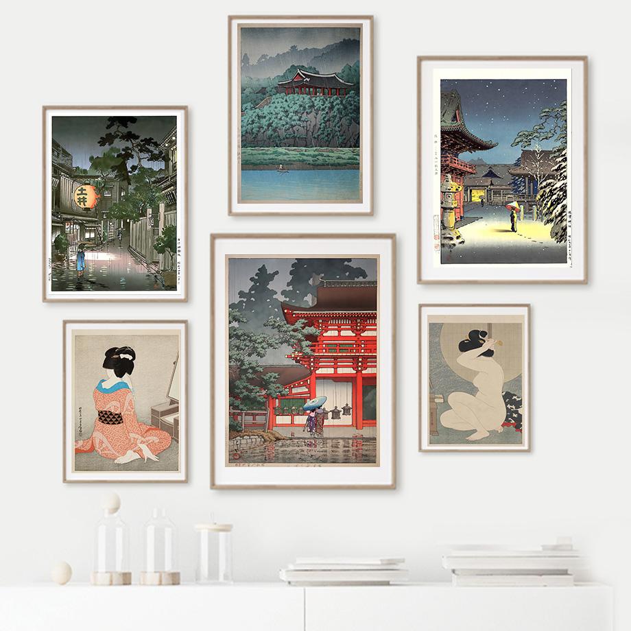 Vintage orientalne wydruki artystyczne malarstwo obrazy Wall Art gejsza japoński Tsuchiya Koitsu Ukiyoe Nordic plakaty na płótnie Home Decor