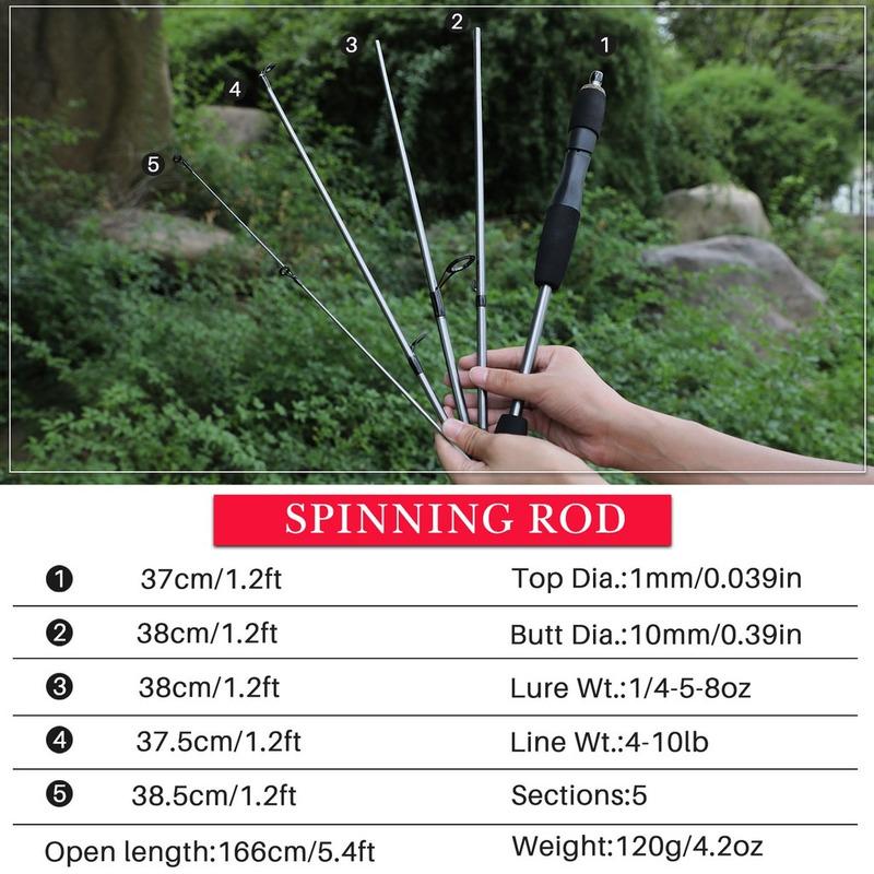 Spinning Fishing Rod Glass Fiber Combo 1.7M 5 Section Fishing Rod with 5:2:1 Fishing Reel Line Sets Fishing Tackle